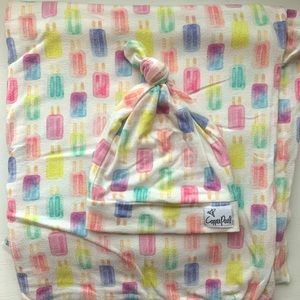 Copper Pearl popsicle swaddle with matching knotted hat